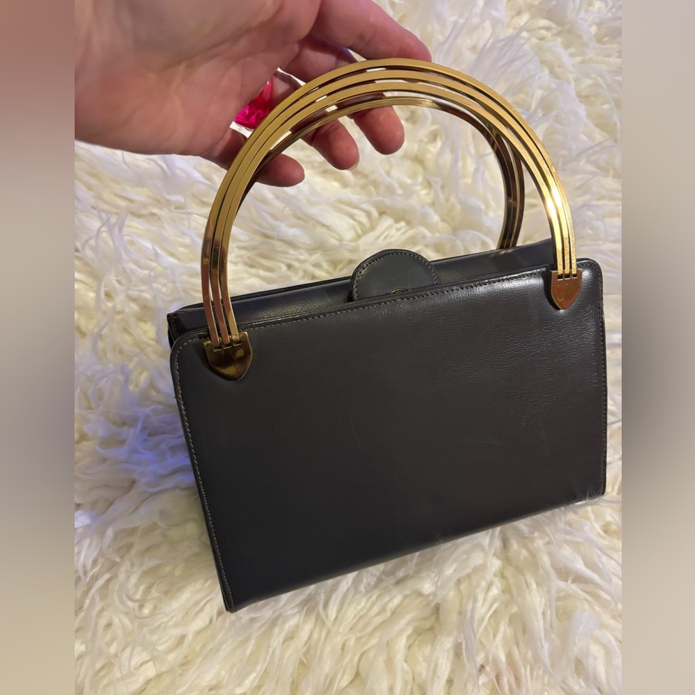 Vintage BLOCH Grey Leather Purse - excellent condition; Art Deco Vibe